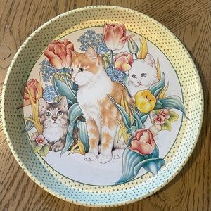 Cat tray Jamie Gardner Rehfeld tin Keller-Charles 11.5” Round Vintage